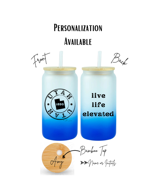 16oz. Glass Can Tumbler - Blue Ombre